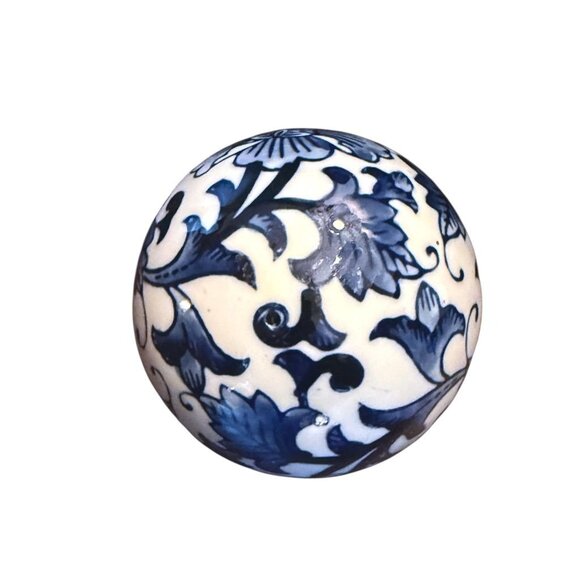 Decorative Blue & White Ceramic Balls With Floral Patterns 4" Diameter Set Of 3 - Picture 8 of 8